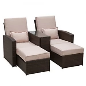 Image of Outsunny Rattan Sofa Lounger 841-015 Brown, Cream