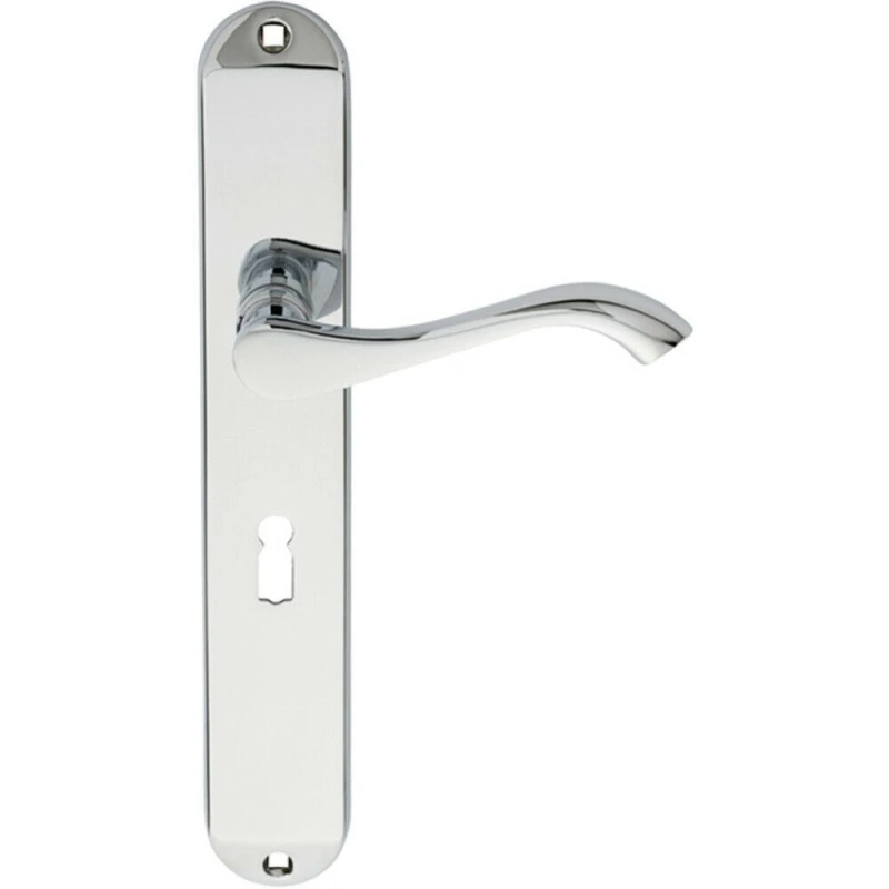 Image of Loops PAIR Curved Handle on Long Slim Lock Backplate 241 x 40mm Polished Chrome Multi