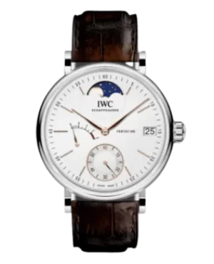 Image of IWC Portofino Hand Wound Moon Phase Silver Dial Brown Leather Strap Mens Watch IW516401 IW516401