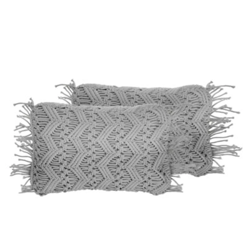 Image of Beliani Set Of 2 Decorative Cushions Kirikkale Cotton 30 X 45cm Grey Geometric Pattern