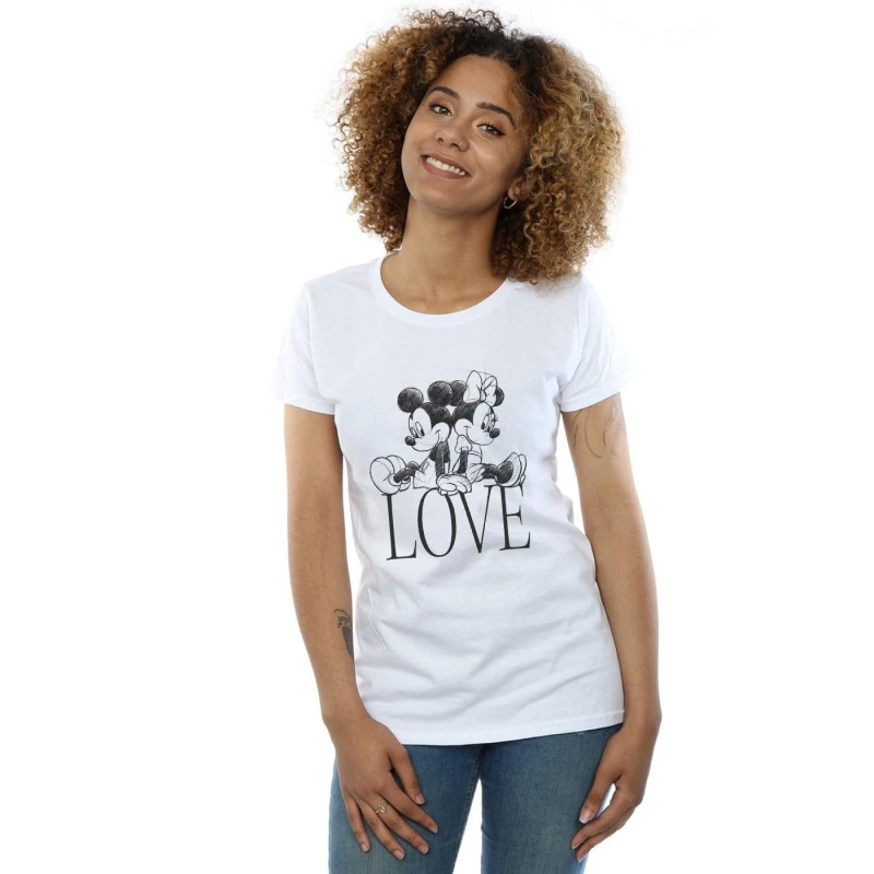 Image of Disney Mickey And Minnie Mouse Love Cotton T-Shirt White female