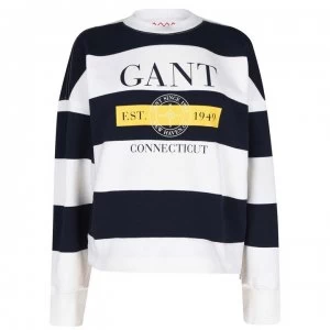 Image of Gant Striped Crewneck Sweatshirt - 433 EVENING BLU