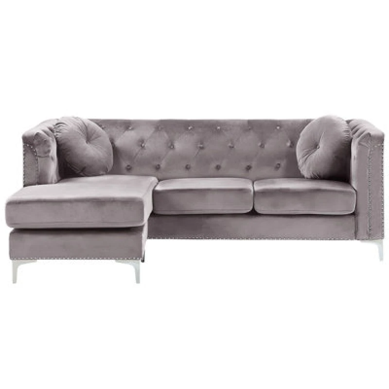 Image of Beliani Corner Sofa 3 Seater Flen Velvet Grey Right Hand