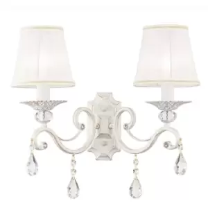 Image of Grace Wall Candle Lamp White with Gold & Crystal, 2 Light, E14