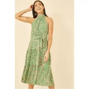 Image of Mela London Green Halter Neck Floral Midi Dress - Green