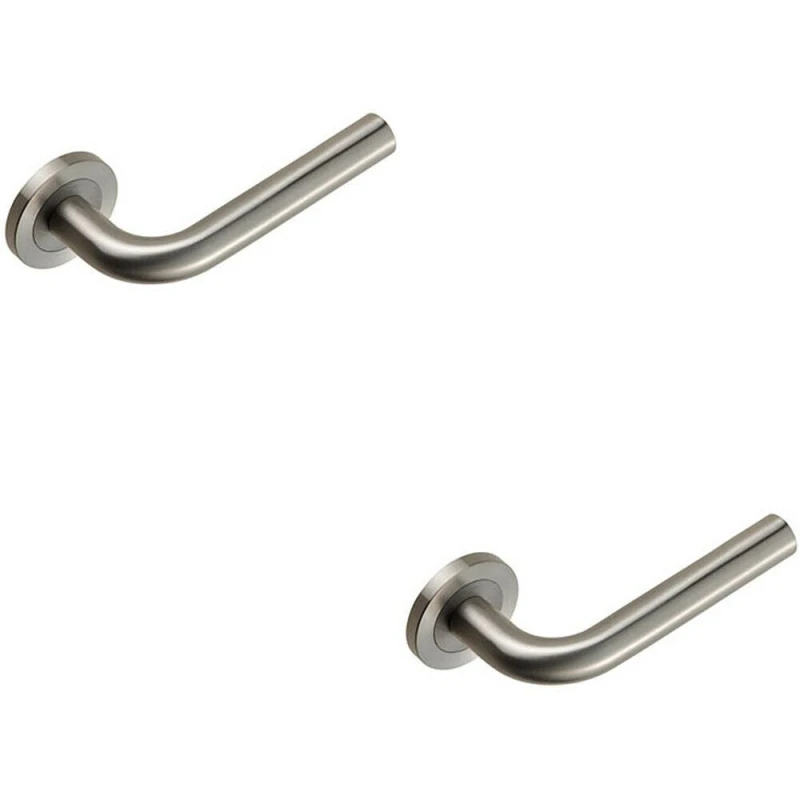 Image of Loops 2x PAIR Straight Round Bar Handle on Round Rose Concealed Fix Satin Steel Metallics