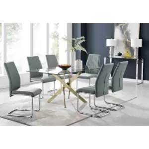 Image of Furniture Box Leonardo 6 Gold Dining Table and 6 Grey Lorenzo Chairs