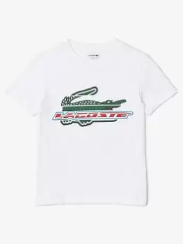 Image of Lacoste Boys Sports Fusion Logo Croc T-Shirt - White, Size 8 Years
