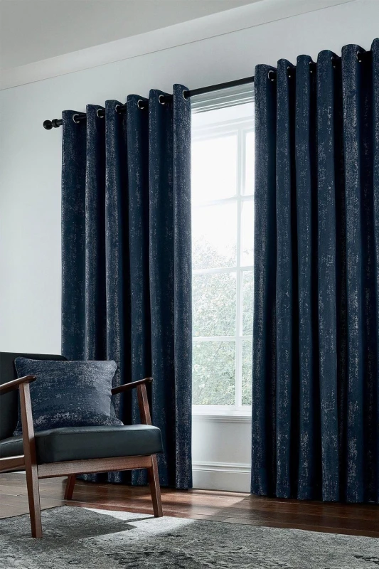 Image of Helena Springfield Helena Springfield 'Roma' Woven Lined Curtains in Dark Navy Size: 167cm width x 137cm drop Dark Navy 167cm width x 137cm drop Uni