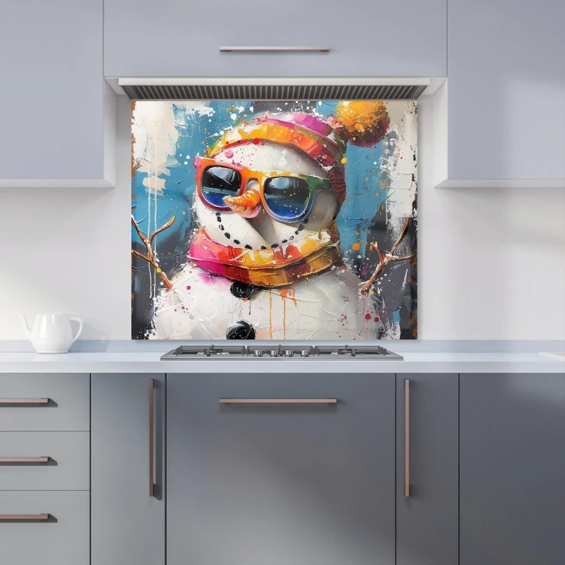 Image of Warren Reed - Designer Vibrant Snowman with Style Kitchen Splashback in Black Size: 700mm x 750mm Black Unisex 700mm x 750mm