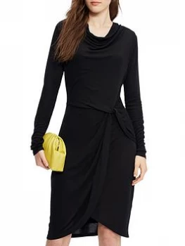Image of Ted Baker Neyda Jersey Drape Long Sleeve Mini Dress - Black, Size 2=10, Women