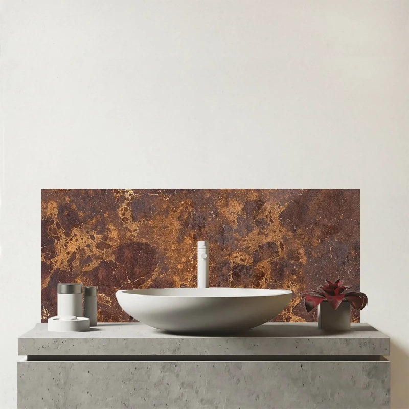 Image of Warren Reed - Designer Brown Quartz Effect Glass Bathroom Splashback in Blue Blue Unisex