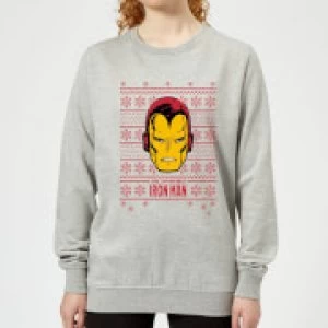 Image of Marvel Iron Man Face Womens Christmas Sweatshirt - Grey - S