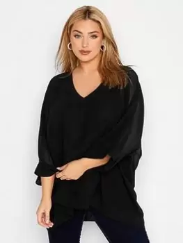 Image of Yours London Rib Cape Top - Black, Size 34-36, Women