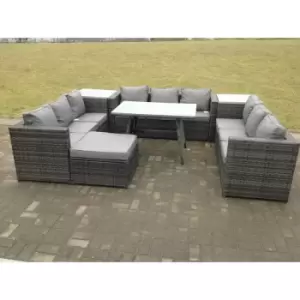 Image of Fimous 9 Seater Outdoor Dark Grey Rattan Lounge Complete Sofa Set with Big Footstool