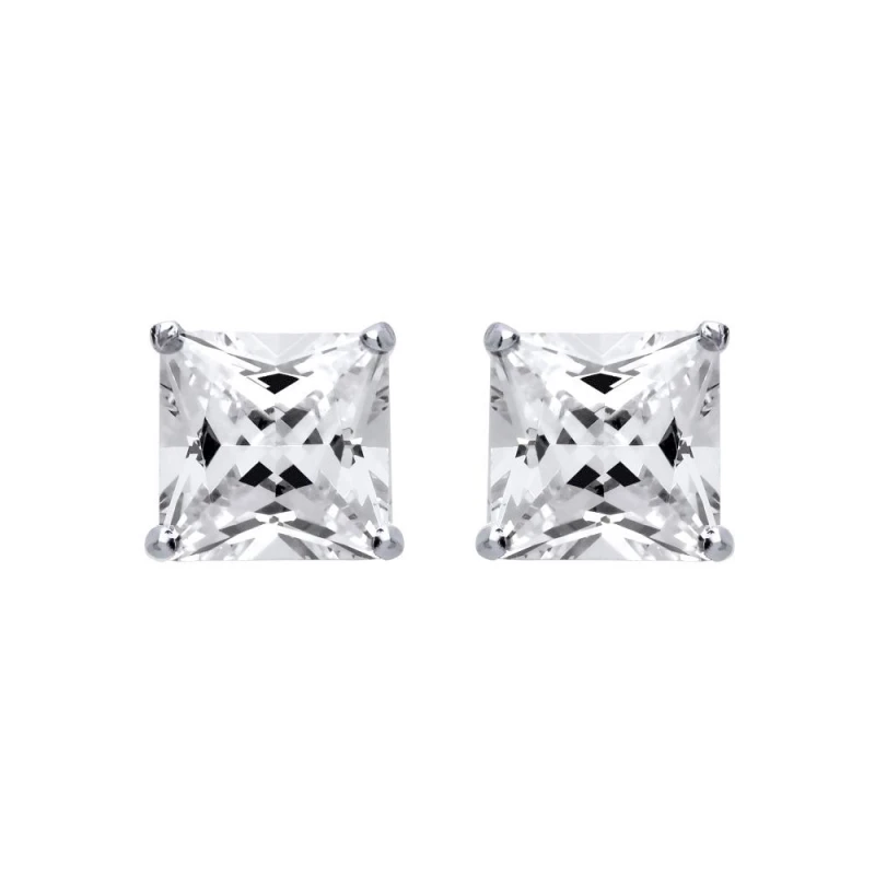 Image of Jewelco London Silver Princess Cut CZ 4 Claw Solitaire Stud Earrings 5mm - SQ5 Silver female