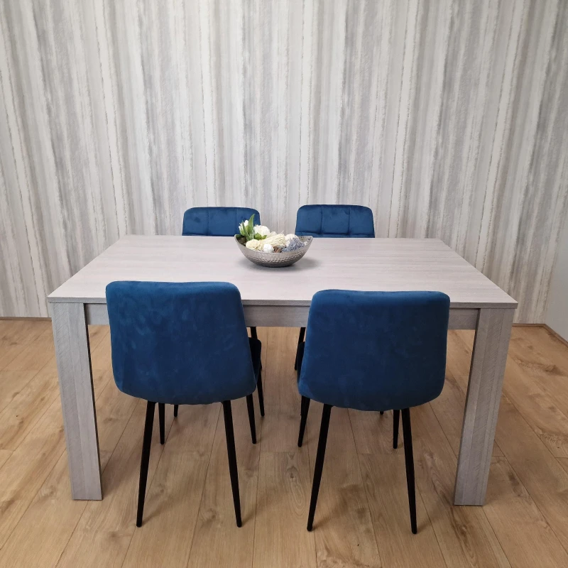 Image of KOSY KOALA KOSY KOALA Grey Dining Table and 4 Blue Velvet Chairs Kitchen Dining Table for 4 Dining Room Dining Set Grey One Size Unisex 5060711587431