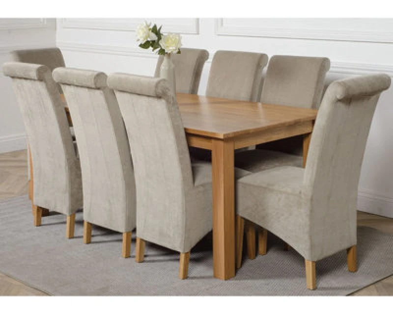Image of Thats Furniture Oslo 180 x 90cm Large Oak Dining Table & 8 Montana Fabric Chairs in Grey Grey Unisex 180 x 90 cm