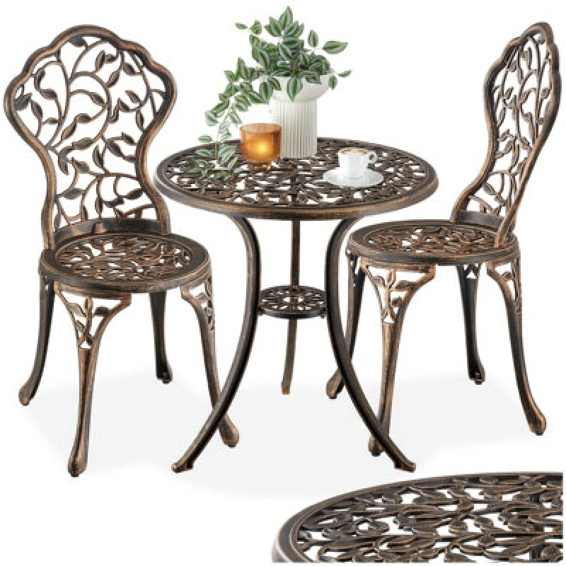 Image of Tectake Garden Furniture Set With 2 Chairs And 1 Table In A Vintage Bronze Look - Black/grey - 3