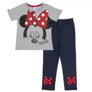 Image of Disney Girls Minnie Mouse Eyelashes T-Shirt And Leggings Set (18-24 Months) (Navy/Heather Grey)