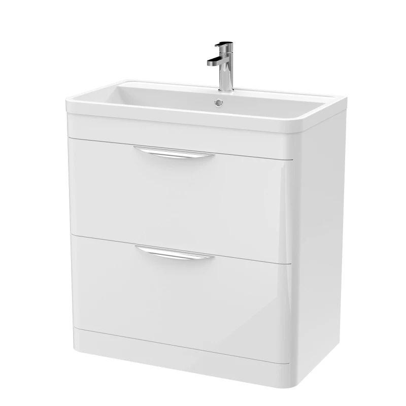 Image of Balterley Floor Standing 2 Drawer Vanity Unit Polymarble Basin Gloss White 800mm White