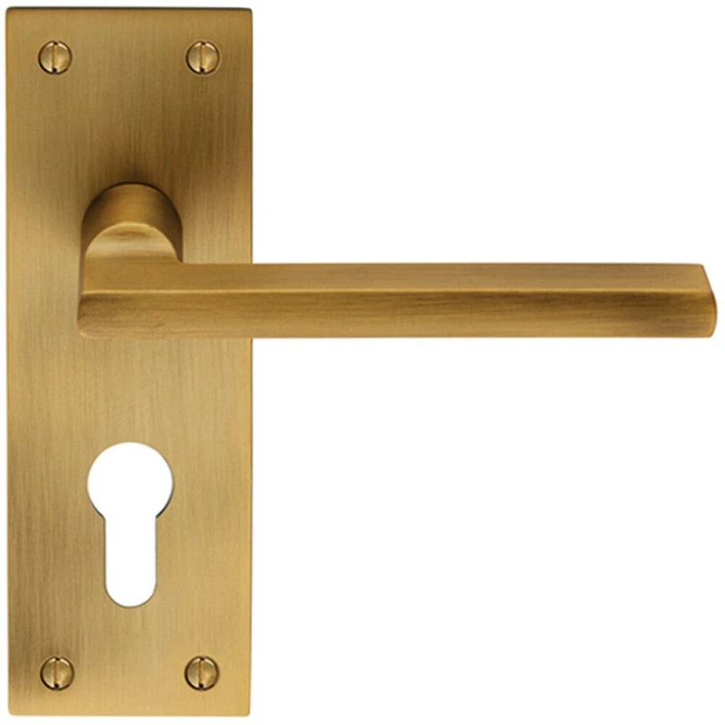 Image of Loops PAIR Straight Bar Lever on Slim Euro Lock Backplate 150 x 50mm Antique Brass Metallics