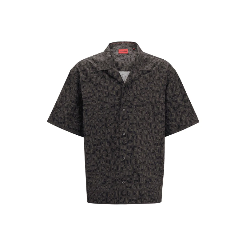 Image of Hugo Seasonal Print Overshirt-Fit Shirt - Black S