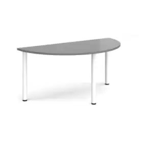 Image of Semi circular white radial leg meeting table 1600mm x 800mm - onyx grey
