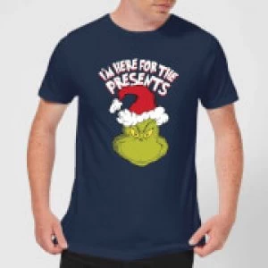 Image of The Grinch Im Here for The Presents Mens Christmas T-Shirt - Navy - M