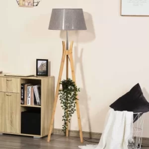Image of Tripod Floor Lamp with Shelf with a Grey Fabric Shade
