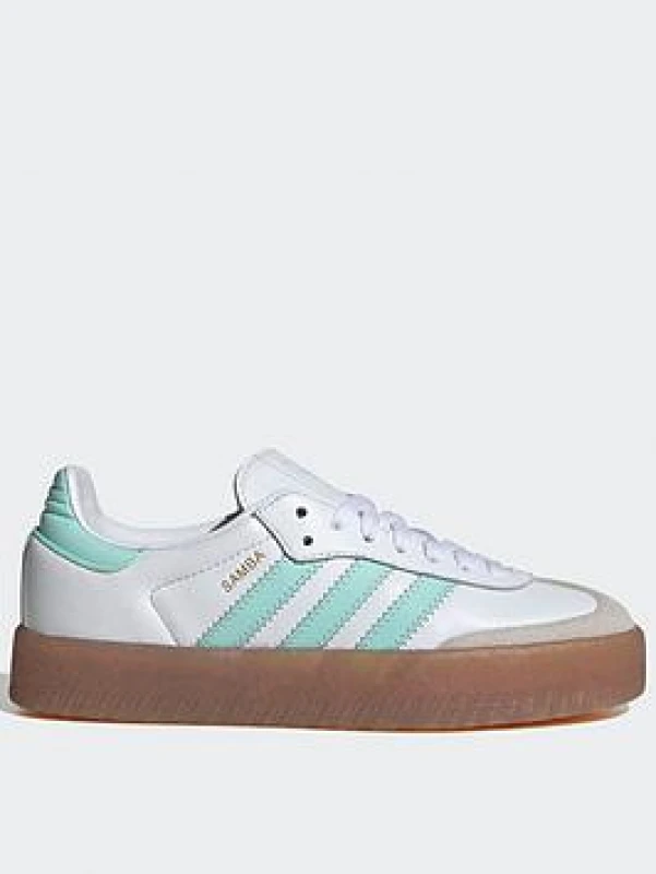 Image of adidas White & Green Sambae Girls Youth Trainers White & Green UK 4 (EU 36?)