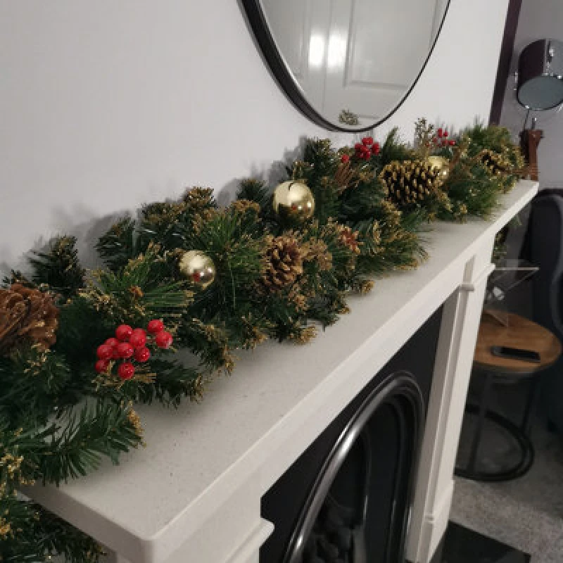 Image of Samuel Alexander 180Cm (6ft) Premier Gold Dressed Christmas Garland With Berries Pine Cones & Gold Baubles