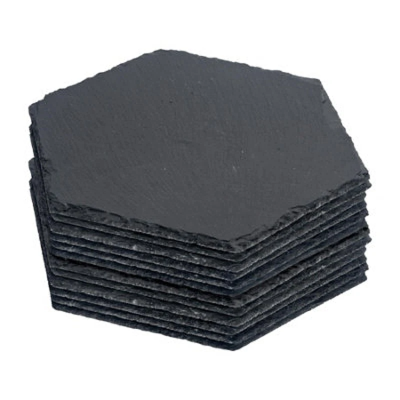 Image of Argon Tableware Hexagon Slate Placemats - 30cm x 26cm - 12x Large Natural Black Stone Dining Table Dinner Serving Board Platter Place Mats Sets Black