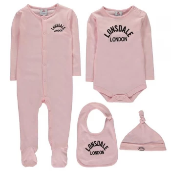 Image of Lonsdale 4 Piece Romper Set Baby - White/Pink
