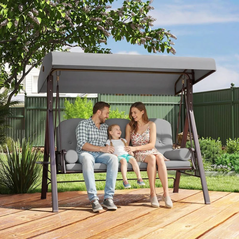 Image of OUTSUNNY 3 Seater Garden Swing Chair, Light Grey Light Grey Unisex
