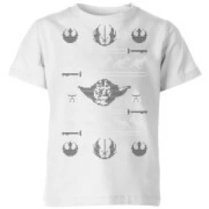 Image of Star Wars Yoda Sabre Knit Kids Christmas T-Shirt - White - 3-4 Years