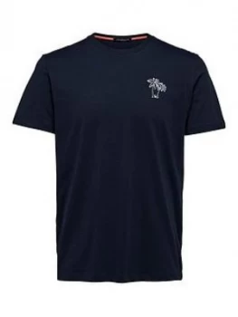 Image of Selected Homme Embroided Logo T-Shirt - Navy
