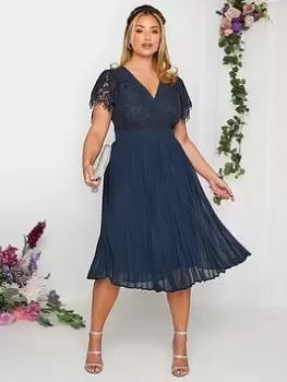 Image of Yours Curve Occasion Lace Wrap Pleat Midi Dress, Navy, Size 20, Women
