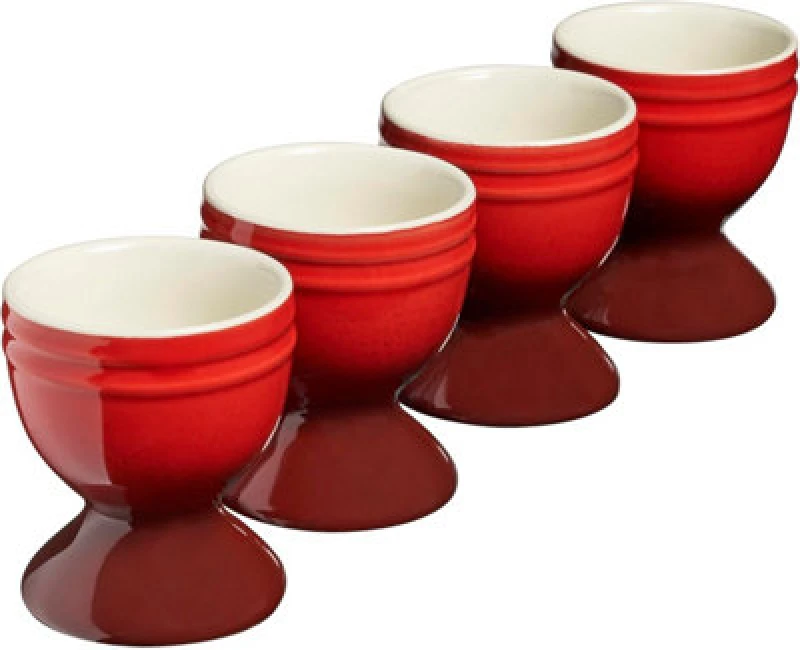 Image of Cooks Professional Set Of 4 Colourful Stoneware Egg Cups - Dishwasher & Microwave Safe - Red