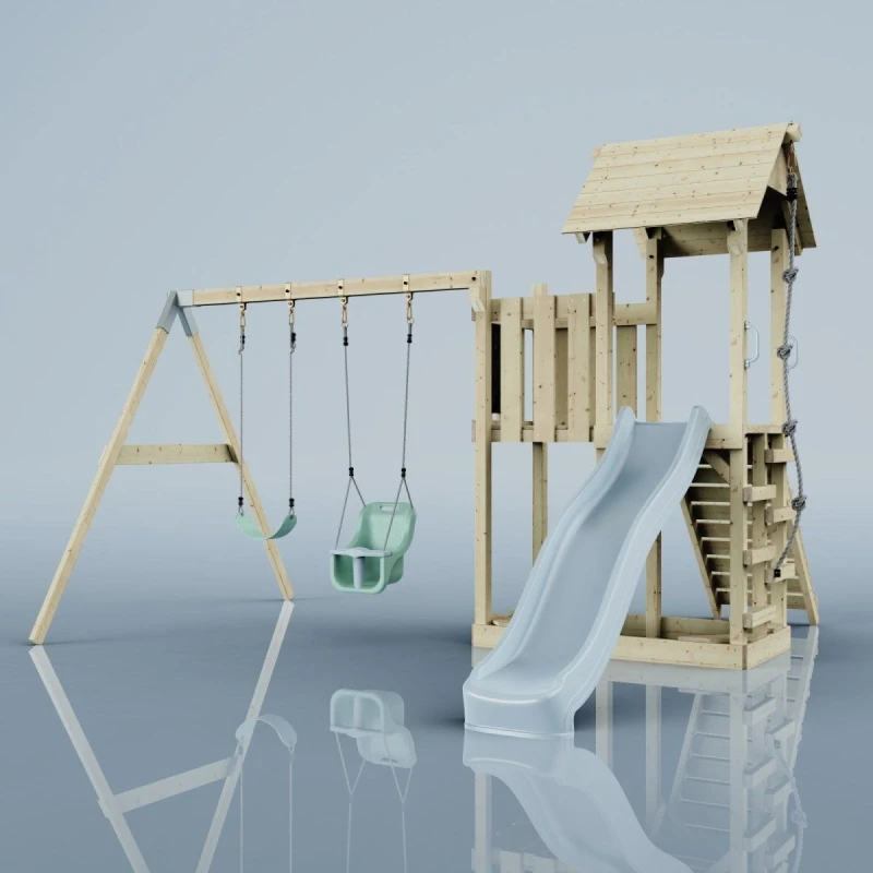 Image of OutdoorToys PolarPlay Balcony Tower Kids Wooden Climbing Frame - Swing Hagen Mist in Beige Beige Unisex