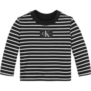 Image of Calvin Klein Jeans Striped Monogram Ls T-Shirt - Black