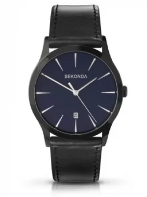Image of Sekonda Mens Dark Blue Date Dial Black Leather Strap Watch 3536