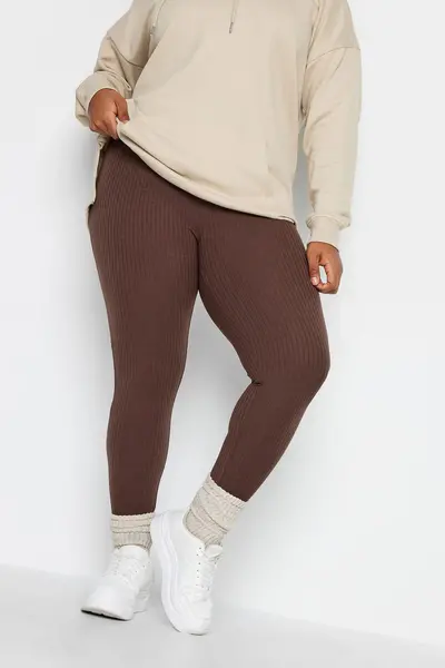 Image of Yours Ribbed Leggings Brown