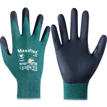 Image of Cut Resistant Gloves, NBR Coated, Black/Green, Size 10 - ATG