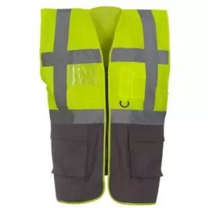 Image of Yoko Hi-Vis Premium Executive/Manager Waistcoat / Jacket (M) (Hi Vis Yellow/Grey) - Hi Vis Yellow/Grey