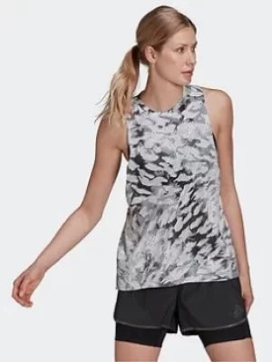 Image of adidas Fast Graphic Tank Top, Grey/White, Size L, Women