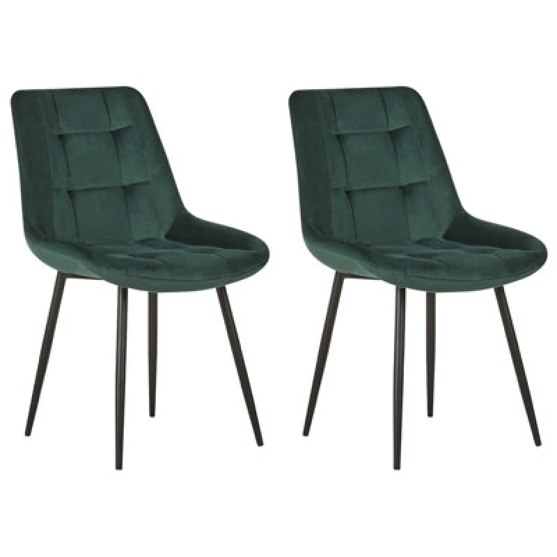 Image of Beliani Set Of 2 Dining Chairs Melrose Velvet Dark Green