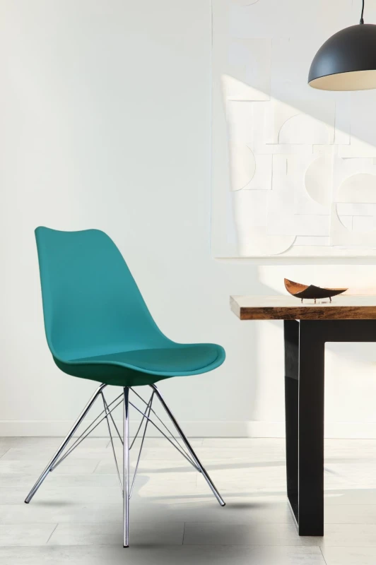 Image of Fusion Living Soho Plastic Dining Chair with Chrome Metal Legs Teal