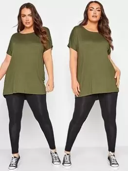 Image of Yours Cotton Elastane 2 Pack Legging - Black, Size 18, Inside Leg 28, Women