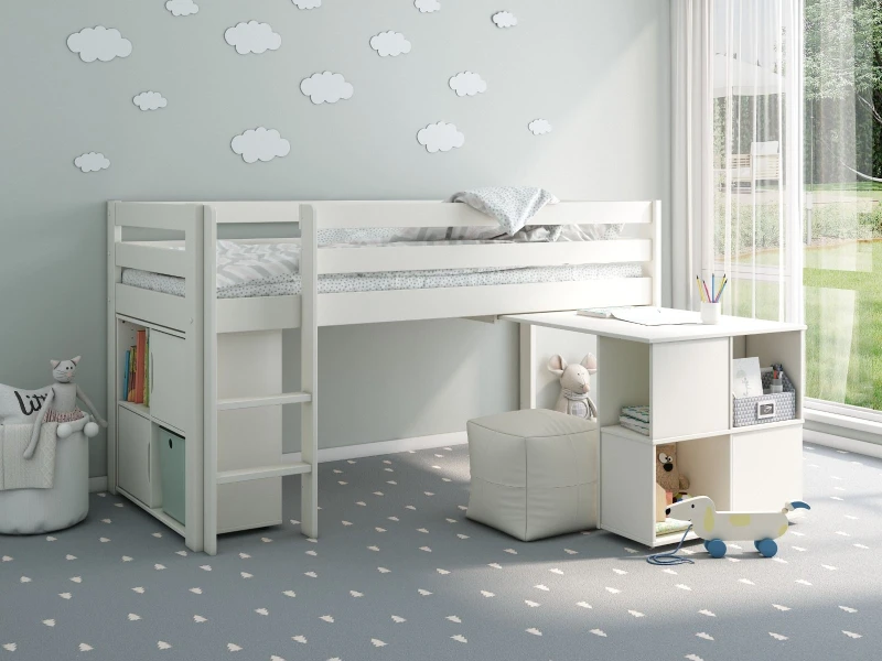 Image of Noomi Nora Solid Wood Mid Sleeper Craft Cabin Bed in White Size: EU Single White Unisex EU Single